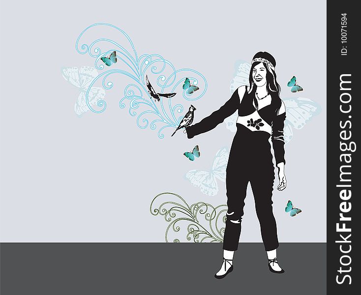 Illustration of a woman and butterflies