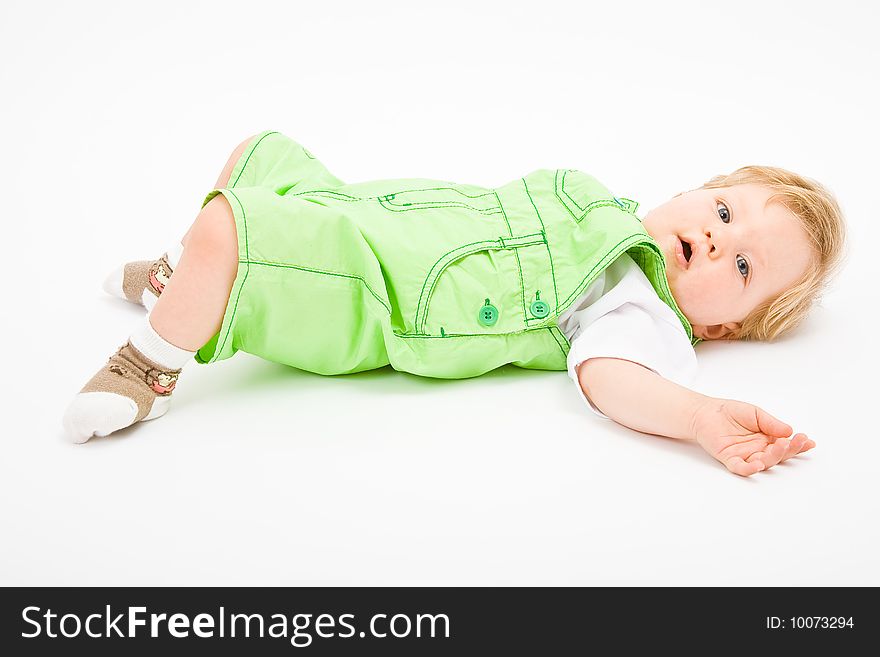 Little baby boy in green a pair of trousers