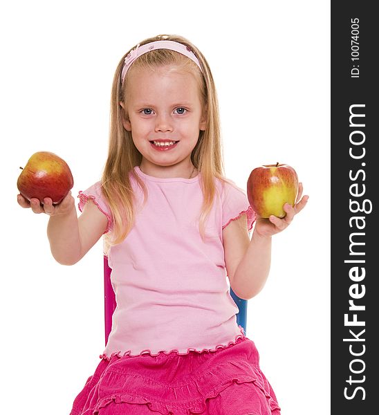 Little girl with apple,isolated on white. Little girl with apple,isolated on white.