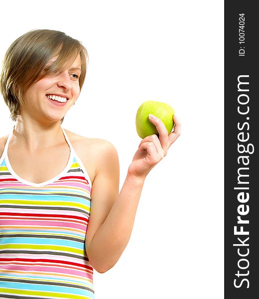 Beautiful Girl With A Green Apple