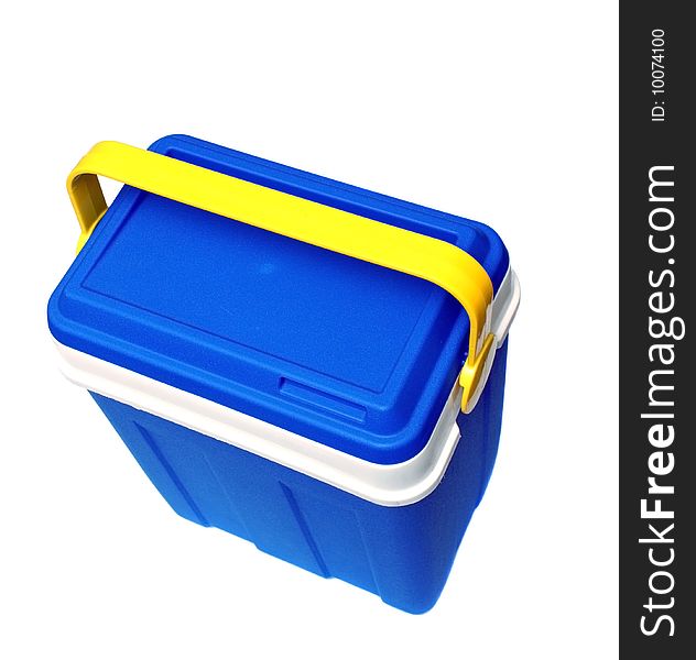 The dark blue plastic container on a white background