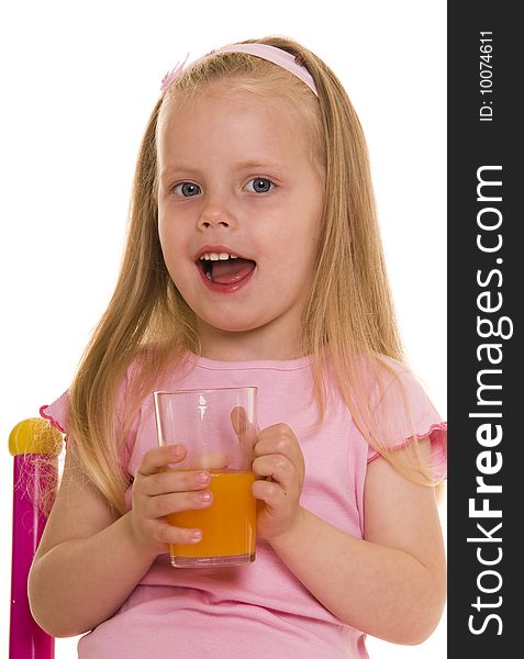 Little girl with glass of juice. Little girl with glass of juice.