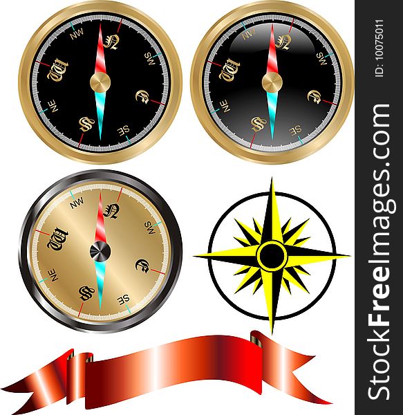 Vector golden style compass set. Vector golden style compass set