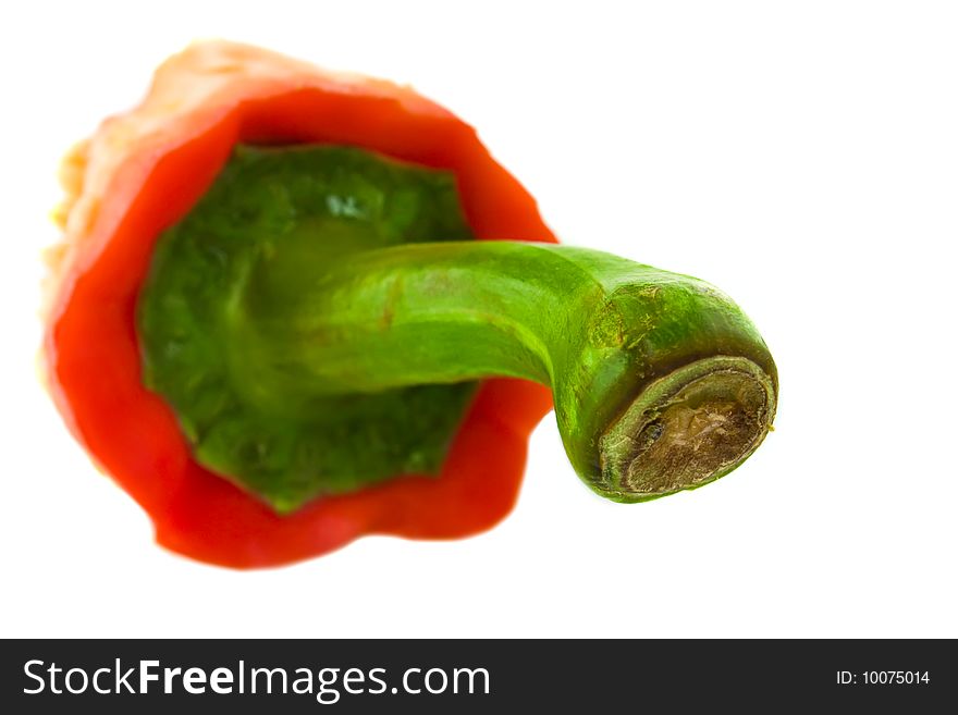 Eaten red pepper isolated on white background