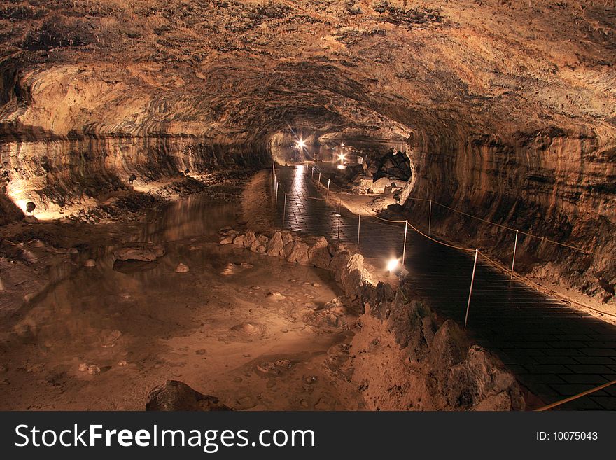 Interior of a cave with water