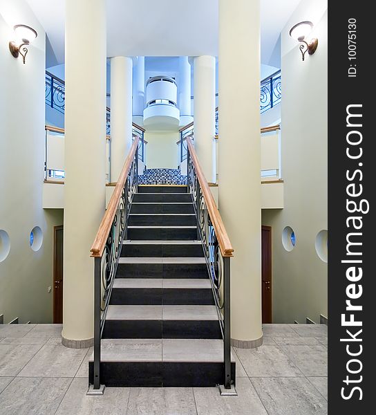 Luxury hall with staircase in a new private house