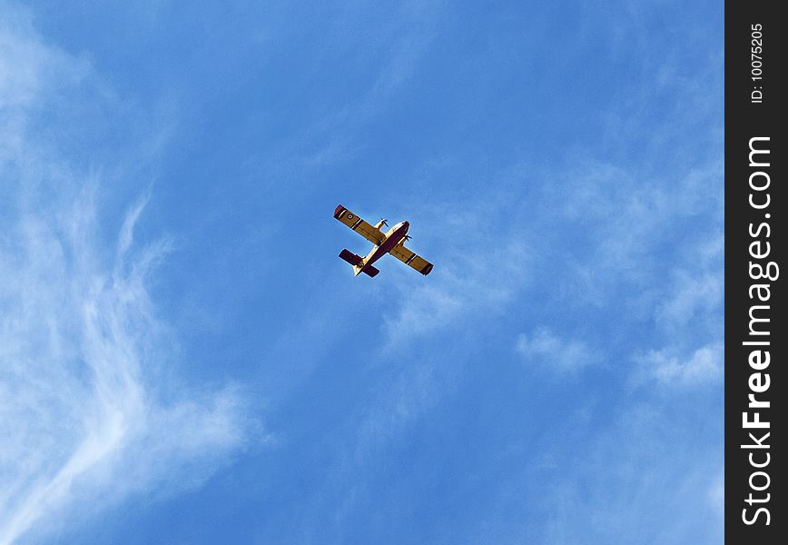 Small airplane in the sky