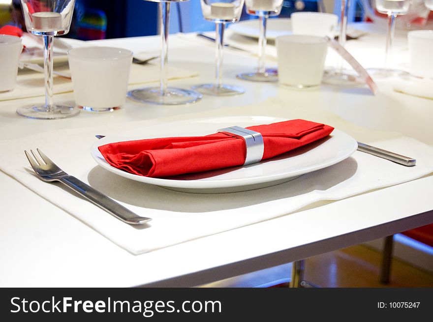 Modern dishes on table in restaurant