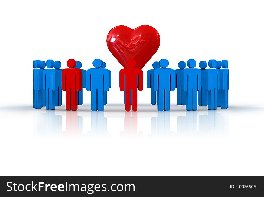 People in circle with heart symbol - 3d illustration. People in circle with heart symbol - 3d illustration