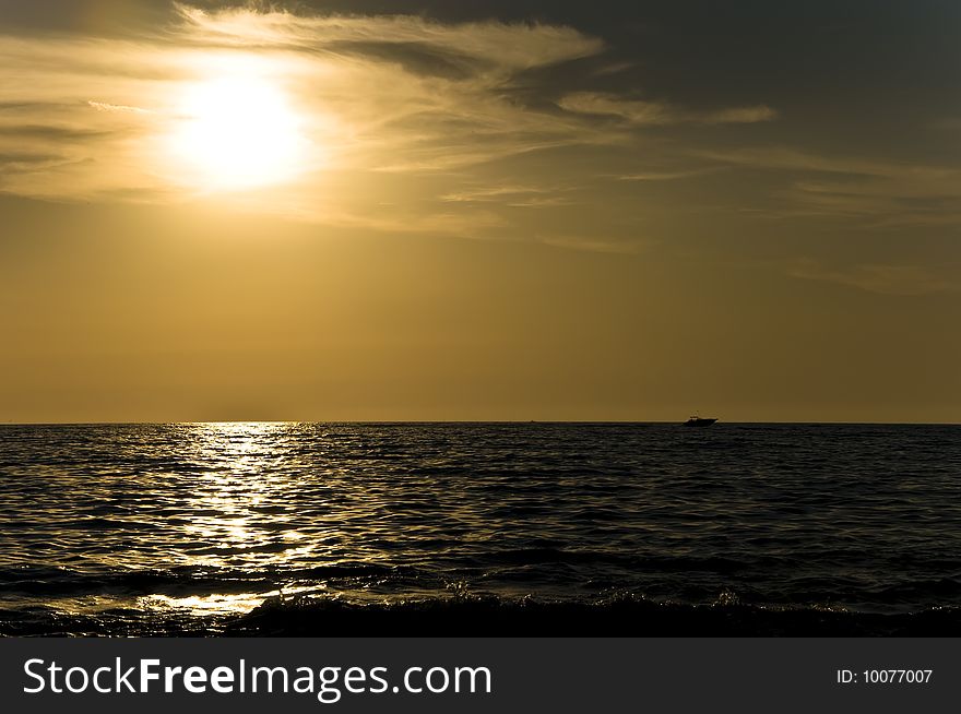 Palermo, Sicily. Sunset and a boat