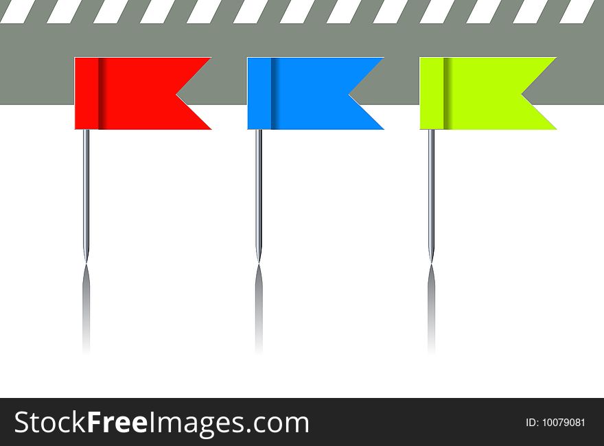 Illustration collection of colour flag writing pins for use in design