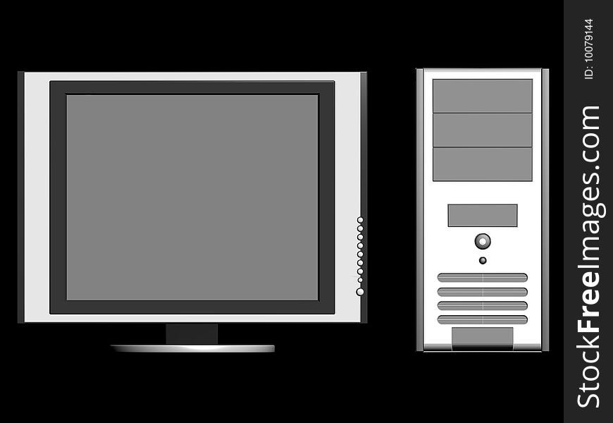 Computer and monitor isolated on a black background