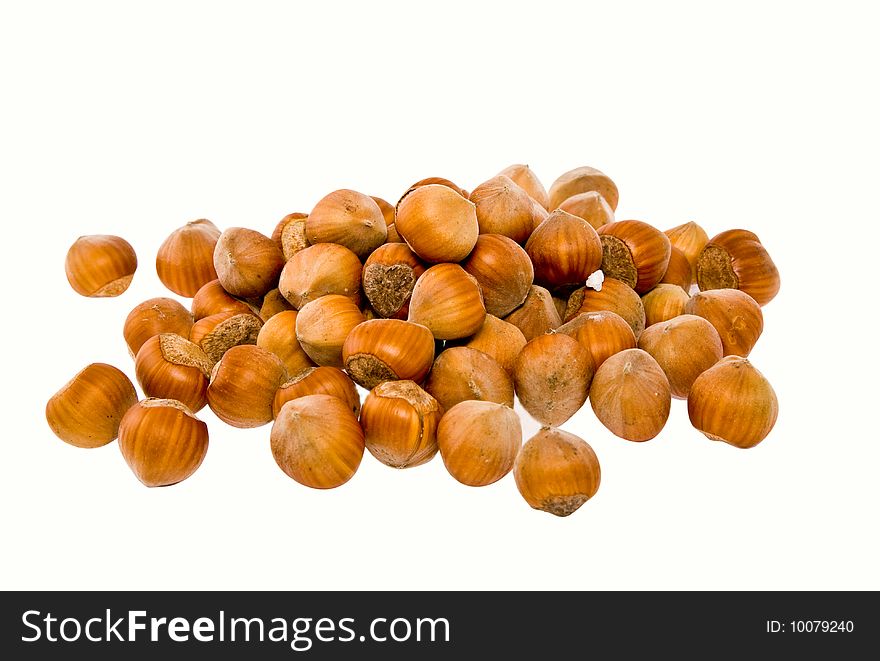 Nuts the Filbert of brown colour on a white background. Nuts the Filbert of brown colour on a white background