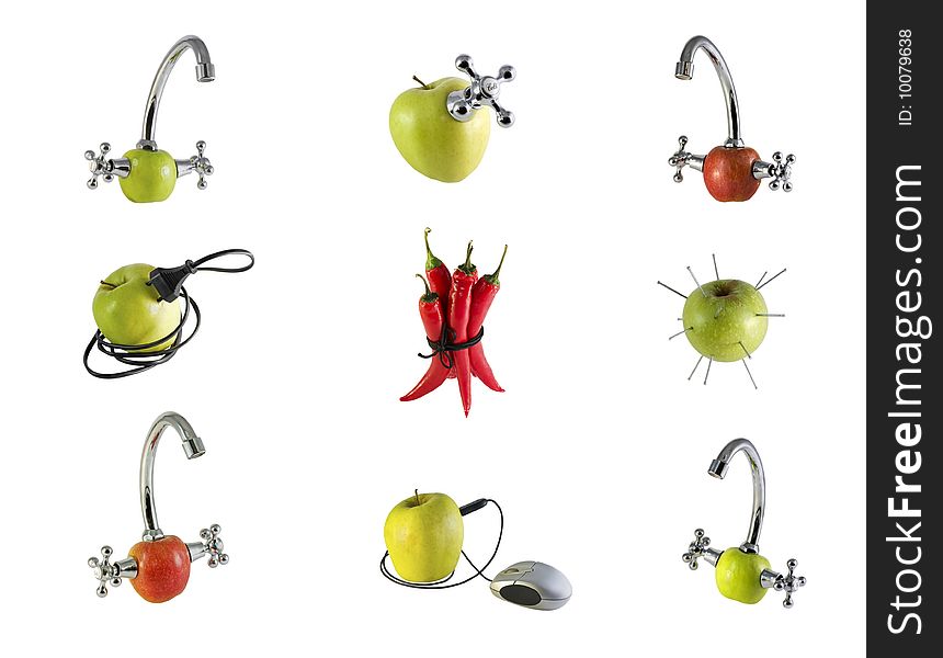 Various concepts and abstractions with fruits and vegetables isolated on a white background. Various concepts and abstractions with fruits and vegetables isolated on a white background