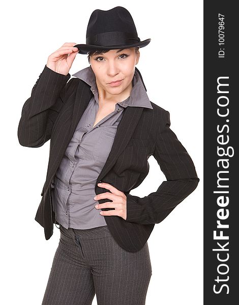 Happy young businesswoman with hat