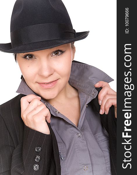 Happy young businesswoman with hat