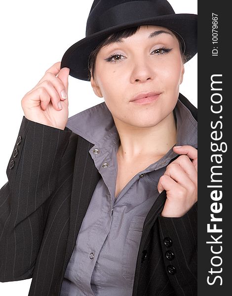 Happy young businesswoman with hat