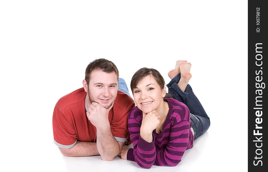 Young loving couple together on white background. Young loving couple together on white background