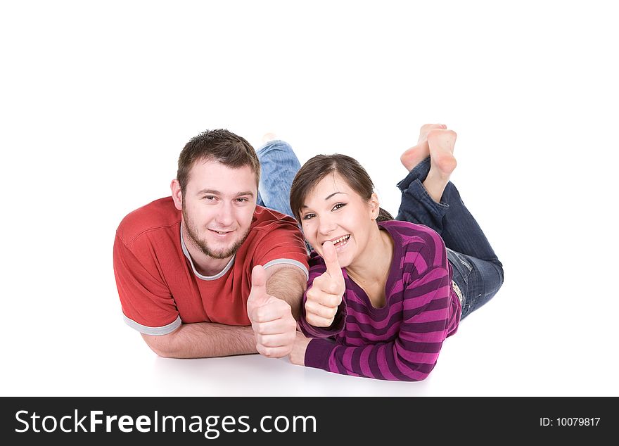 Young loving couple together on white background. Young loving couple together on white background