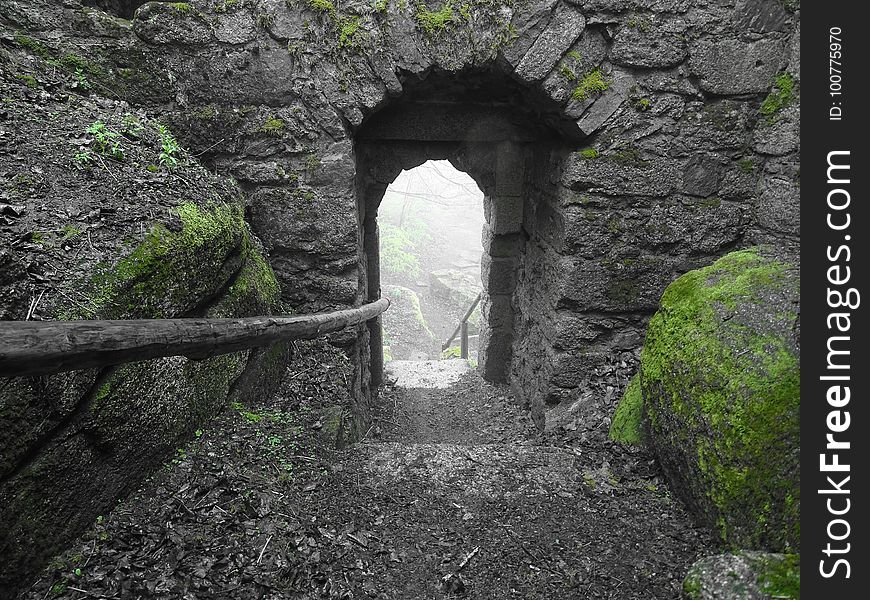 Ruins, Tunnel, Arch, Grass