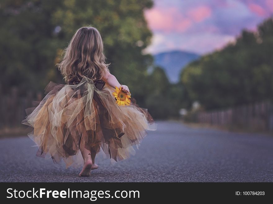 Girl, Dress, Long Hair, Fun