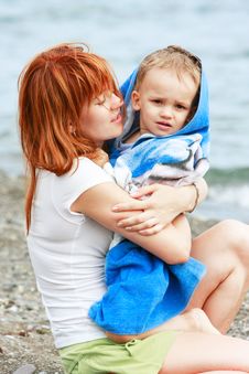 Mother And Son On Beach Stock Photos Mother And Son On Beach Stock Photos