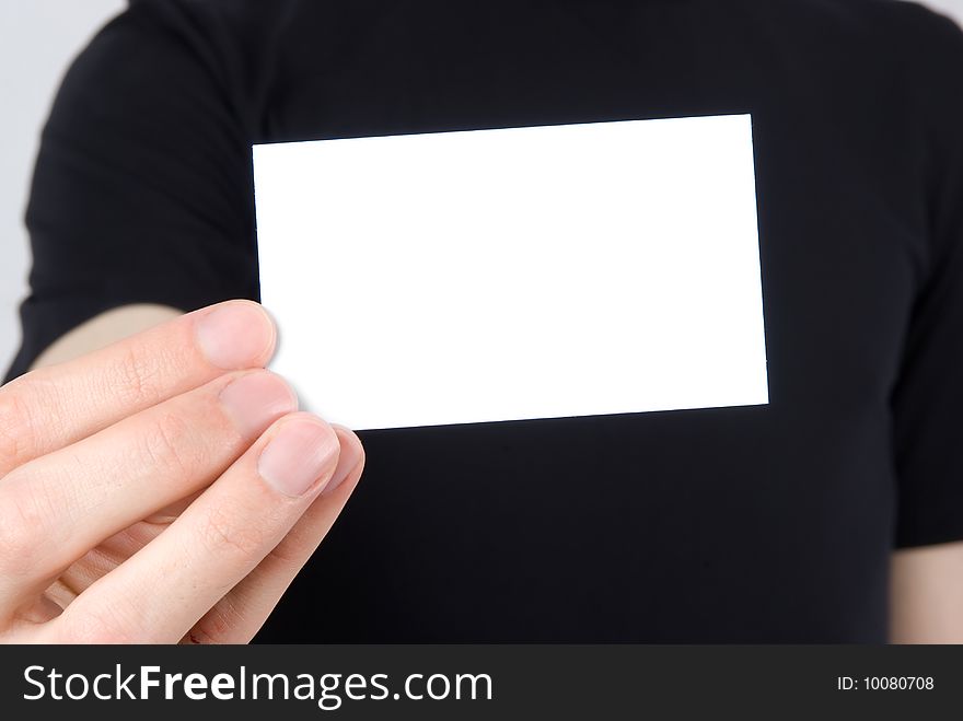 Hand holding an empty business card