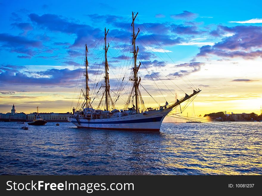 A sailing ship anchored in Neva river, Saint Petersburg. A sailing ship anchored in Neva river, Saint Petersburg.