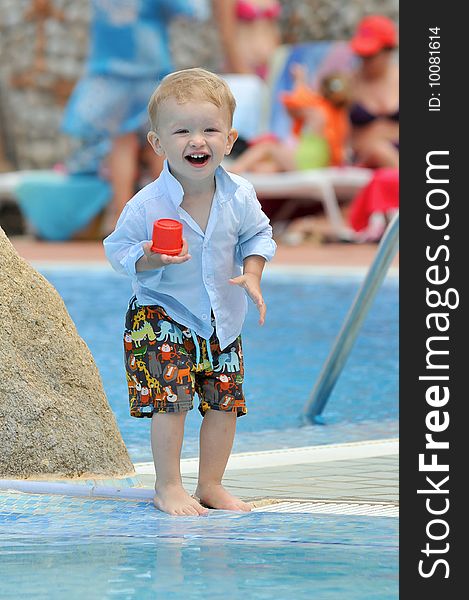 Funny young child on a water. Funny young child on a water