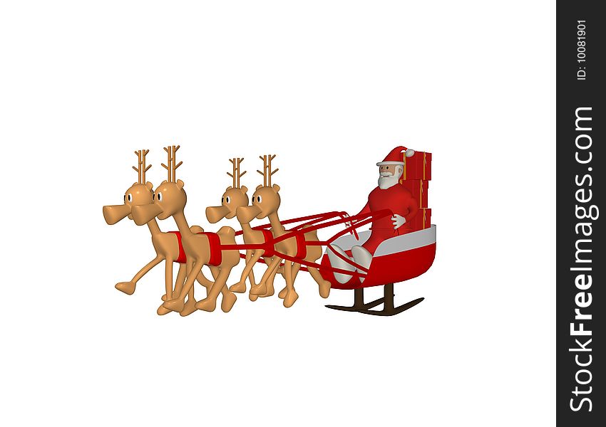 Santa claus with reindeer deliver a gift