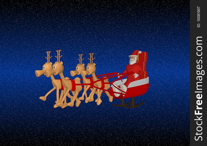 Santa claus with reindeer deliver a gifts