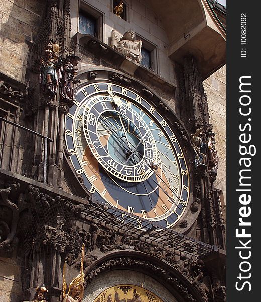 The astrological clock is in The Old Town Square, Prague.  It has been in working order from the mid 14th century.  Crowds gather on the hour, each hour to see it chime. The astrological clock is in The Old Town Square, Prague.  It has been in working order from the mid 14th century.  Crowds gather on the hour, each hour to see it chime.