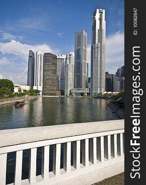 Singapore river view with raffles place as background. Clark Quey at the right side is a very happening place during night time.