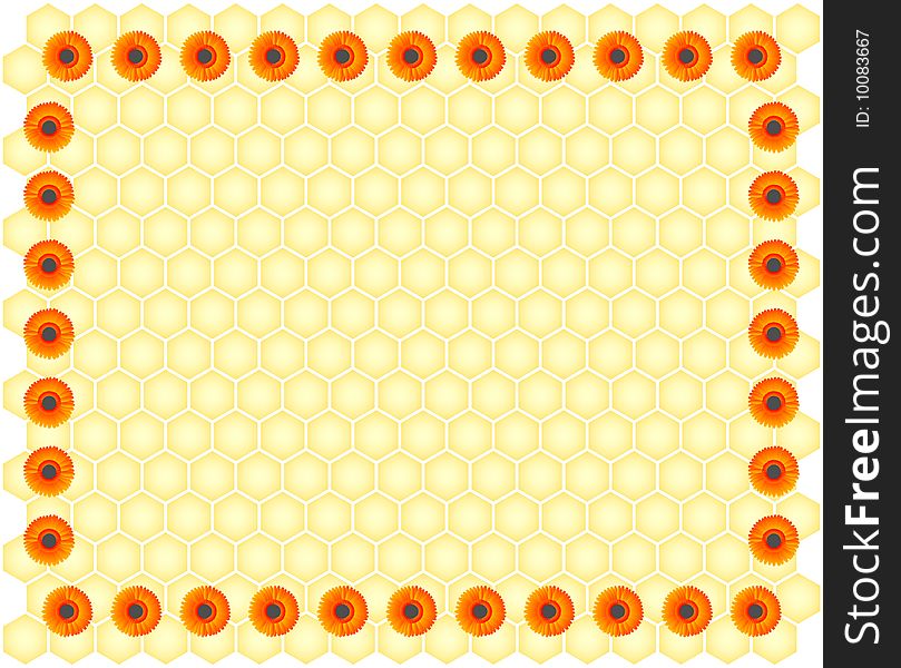 Vector honeycomb background with orange gerbers