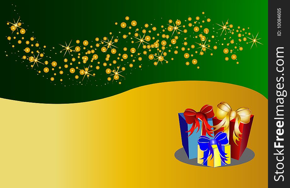 Illustration of a bicolor christmas background with stars and present