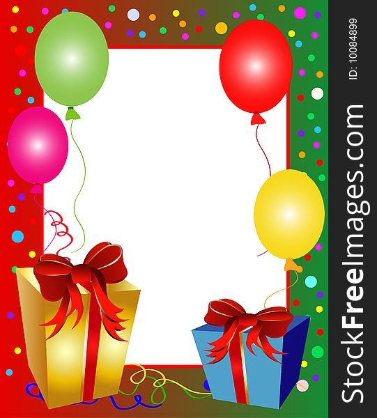 Illustration of a colorful party background with balloons and presents. Illustration of a colorful party background with balloons and presents