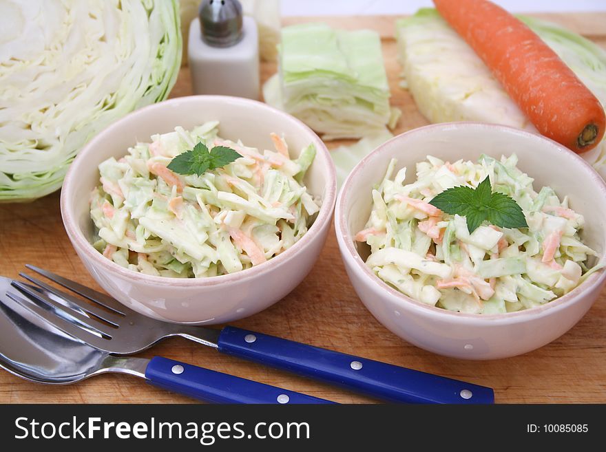 A fresh salad of cabbage with carrots. A fresh salad of cabbage with carrots