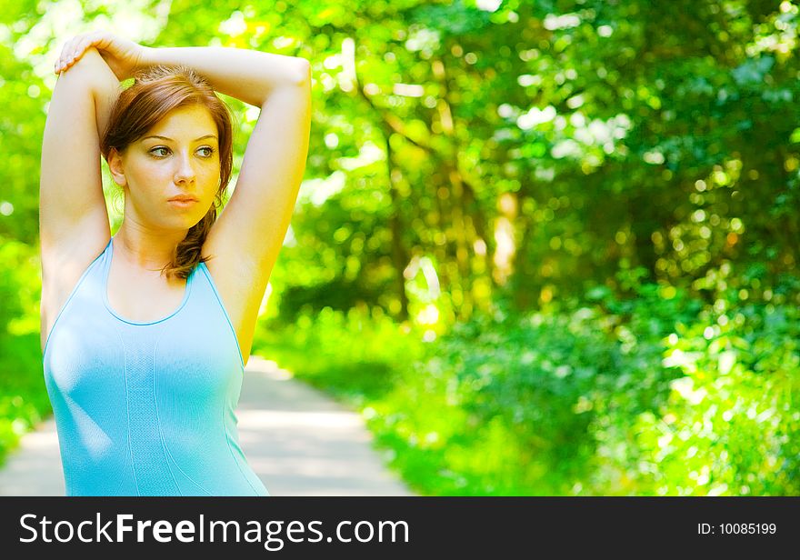 Young woman exercising, from a complete series of photos. Young woman exercising, from a complete series of photos.