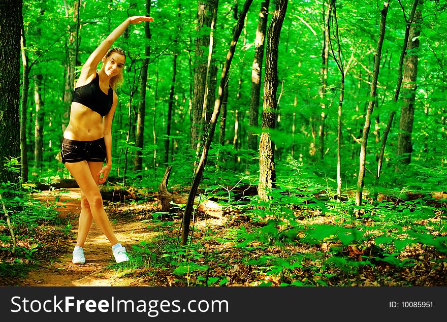 Blonde haired woman exercising, from a complete series of photos. Blonde haired woman exercising, from a complete series of photos.