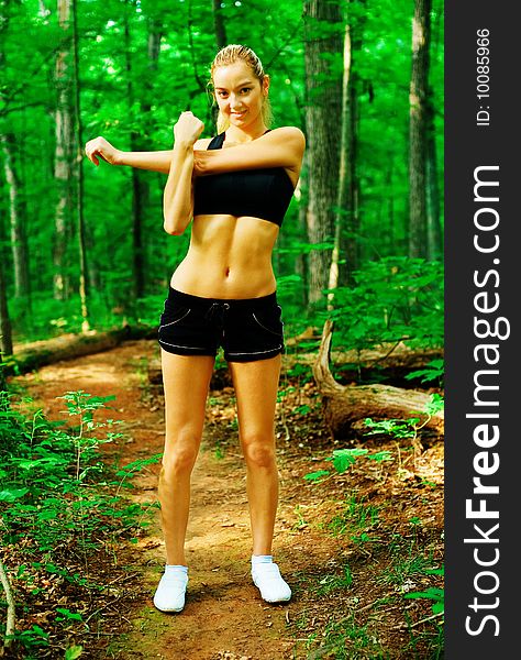 Blonde haired woman exercising, from a complete series of photos. Blonde haired woman exercising, from a complete series of photos.