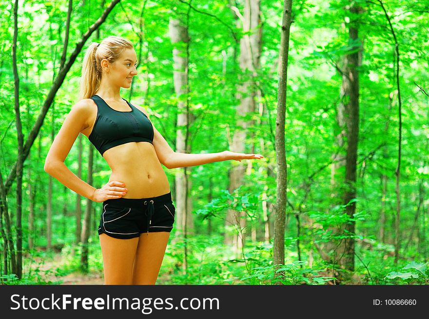 Blonde haired woman exercising, from a complete series of photos. Blonde haired woman exercising, from a complete series of photos.