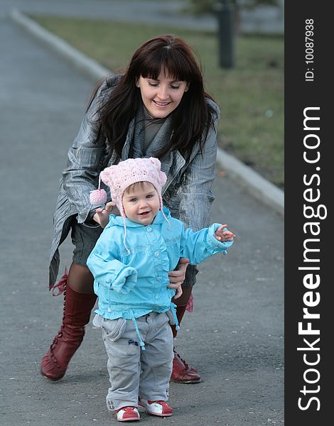 Mum with a small daughter on walk. Mum with a small daughter on walk