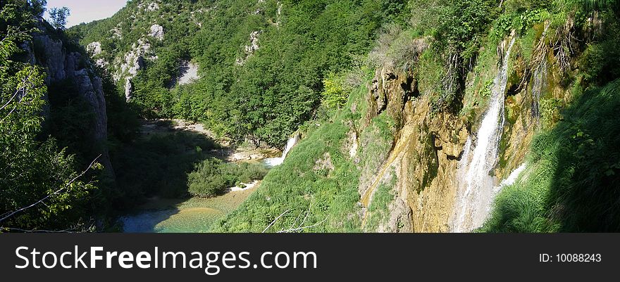 The waterfall on the Plitvice Lakes in the national Park of Plitvice Lakes in Croatia. The waterfall on the Plitvice Lakes in the national Park of Plitvice Lakes in Croatia