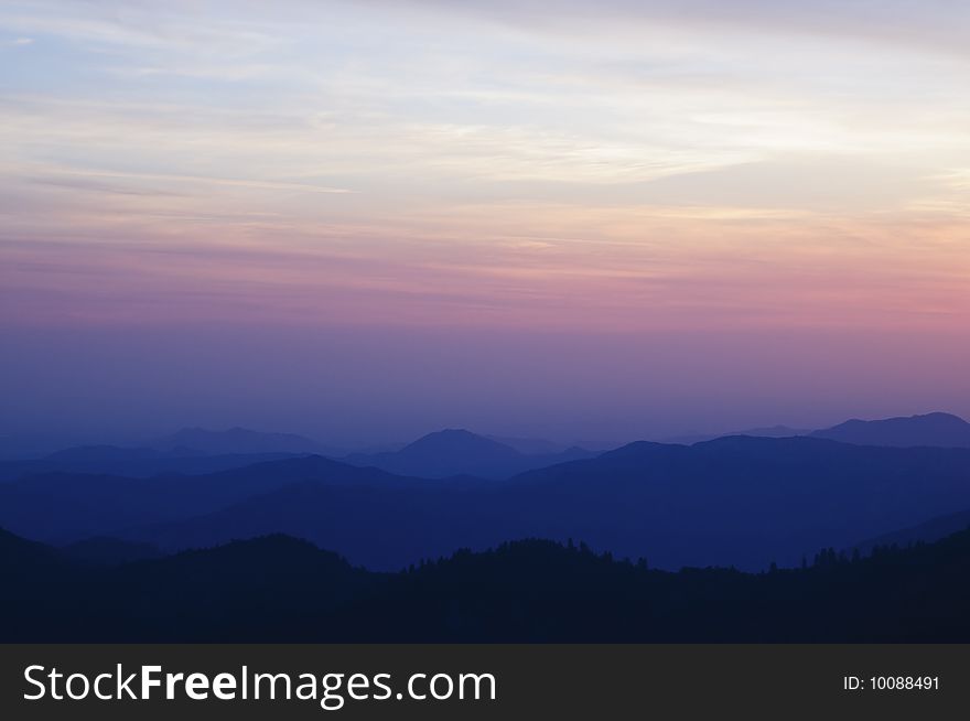 Mountains sunset scenic in Sequoia National Forest, CA