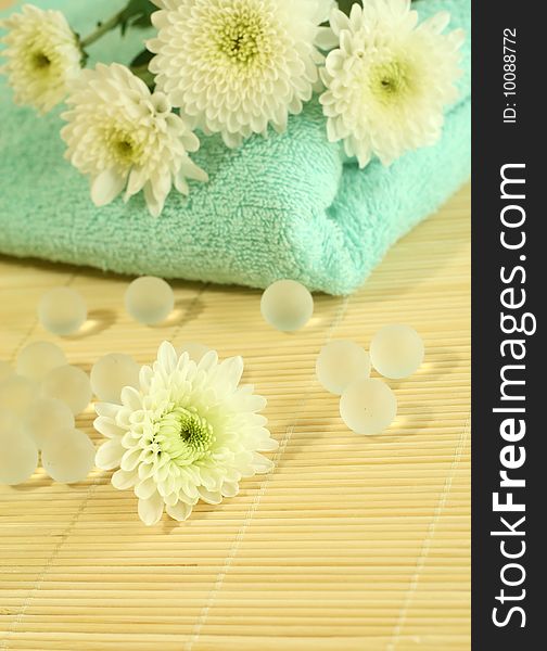 Towel, Flowers And Decorative Balls