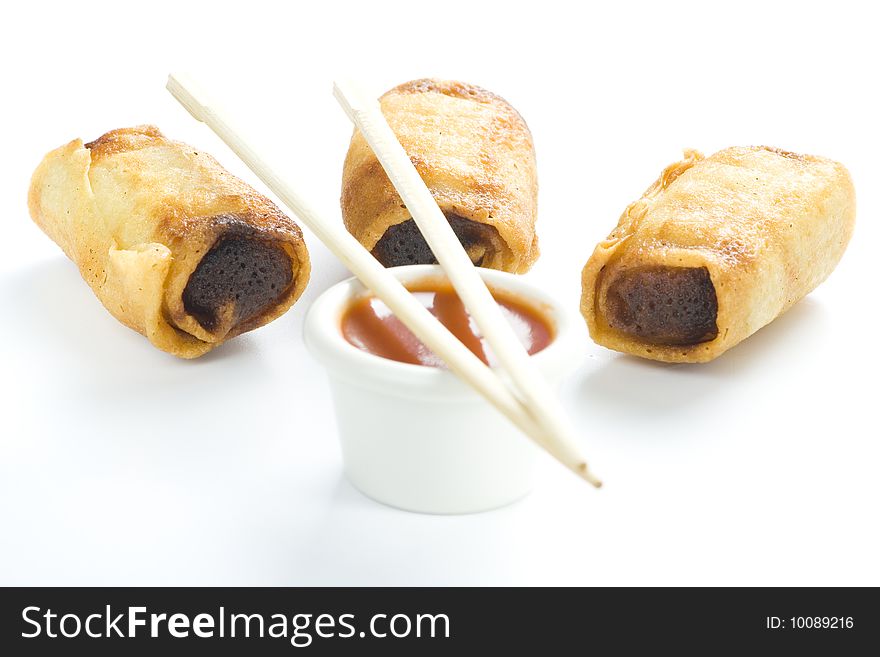 Delicious spring rolls traditional china cuisine isolated