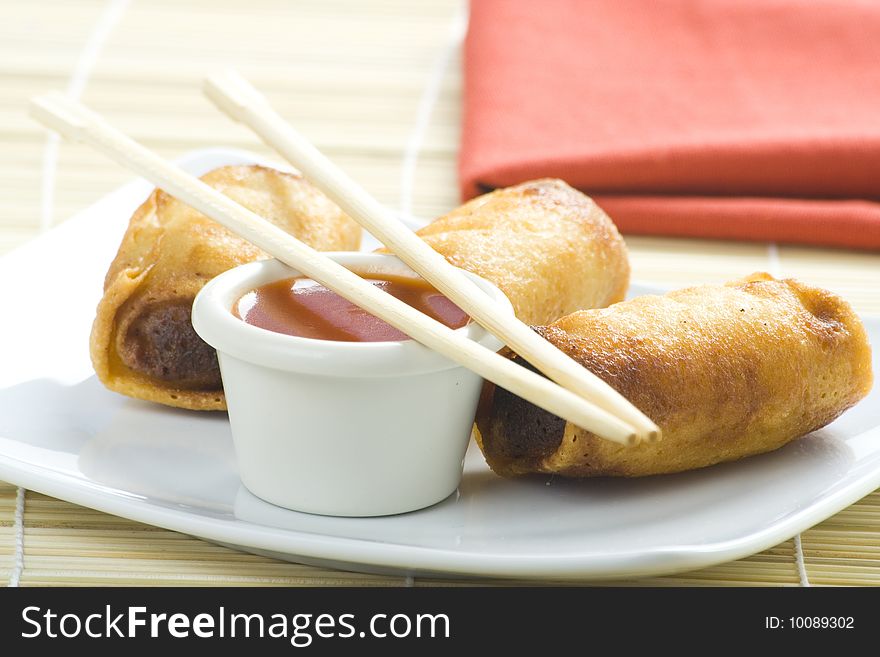 Delicious	
spring rolls  traditional china cuisine isolated