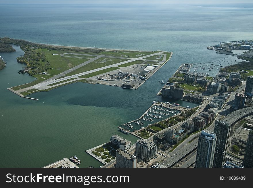 A view on Toronto City Centre Airport from the CN Tower on a clear day in may 2009. A view on Toronto City Centre Airport from the CN Tower on a clear day in may 2009.