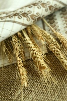 Wheat Ears And Towel On Sacking Stock Photos Wheat Ears And Towel On Sacking Stock Photos