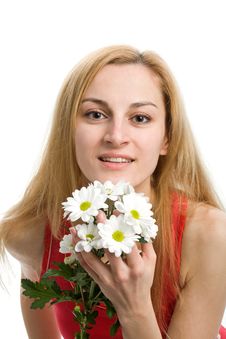 Blonde With A Bouquet Of Chrysanthemums Royalty Free Stock Photography Blonde With A Bouquet Of Chrysanthemums Royalty Free Stock Photography